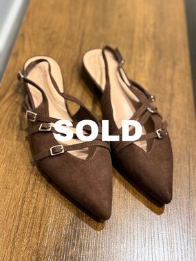 a new day Brown Pointed-Toe Strappy Slingback Flats